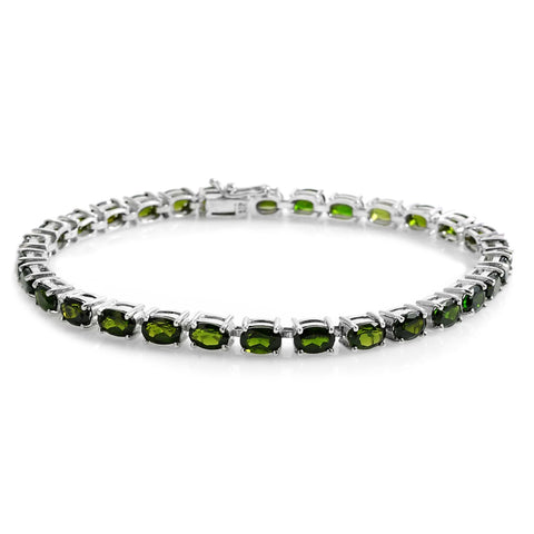 Rhodium Sterling Silver 4.6cts Russian Chrome Diopside Line Bracelet (8.00 in)