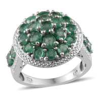 Platinum over Sterling Silver EMERALD and Diamond Accent Cluster Ring