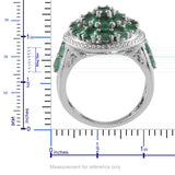 Platinum over Sterling Silver EMERALD and Diamond Accent Cluster Ring