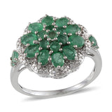 Platinum Sterling Silver EMERALD & Diamond Accent Cluster Ring (Size 7 Only)