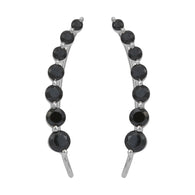 Platinum over Sterling Silver 9cts Thai Black Spinel Ear Climber Earrings