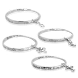 Silvertone & Stainless Steel Set of 4 Inspirational Bangle Bracelets (7.50 in)