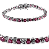Platinum over Sterling Silver Red RUBY and White Topaz Line Bracelet (7.50 in)