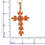 14k Yellow Gold over Sterling Silver Fire Opal Cross Pendant and 20" Chain