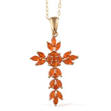 14k Yellow Gold over Sterling Silver Fire Opal Cross Pendant and 20" Chain