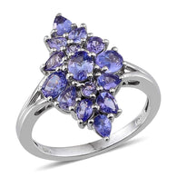 Platinum over Sterling Silver Cluster Style TANZANITE Ring (Size 6 Only)