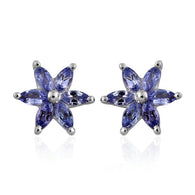 Platinum over Sterling Silver Premium AAA Tanzanite Flower Star Stud Earrings