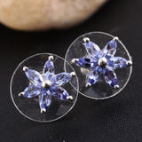 Platinum over Sterling Silver Premium AAA Tanzanite Flower Star Stud Earrings