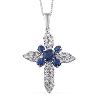 Platinum over Sterling Silver Himalayan Kyanite and White Topaz Cross Pendant and 20" Chain