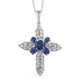 Platinum over Sterling Silver Himalayan Kyanite and White Topaz Cross Pendant and 20" Chain