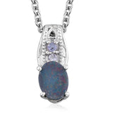 Platinum over Sterling Silver Boulder Opal and Tanzanite Ring, Pendant, Earrings Set with Chain