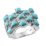 Platinum over Sterling Silver Sonoran Blue Turquoise Cluster Row Ring (Size 7)
