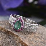 Sterling Silver Pear Cut EMERALD , RUBY & WHITE TOPAZ Ring (Size 7 Only)