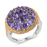 Platinum Bond Brass CZ Purple Diamond Cluster Ring with 18K YG Accents