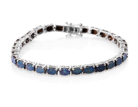 Platinum/Sterling Silver Premium Colors Boulder Opal Line Bracelet (7.50 in)