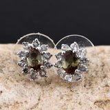 Platinum over Sterling Silver ANDALUSITE & WHITE TOPAZ Stud Earrings