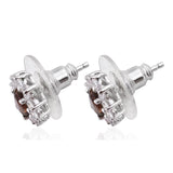 Platinum over Sterling Silver ANDALUSITE & WHITE TOPAZ Stud Earrings