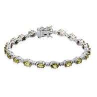 Platinum Sterling Silver Peridot & White Zircon Halo Tennis Bracelet (7.50 in)