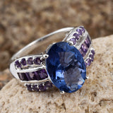 Platinum Sterling Silver COLOR CHANGE FLUORITE & AMETHYST Ring (Size 7.25 Only)