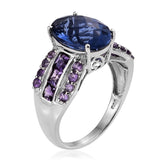 Platinum Sterling Silver COLOR CHANGE FLUORITE & AMETHYST Ring (Size 7.25 Only)