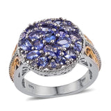 14K YG & Platinum over Sterling Silver Cluster TANZANITE Ring (Size 7 Only)