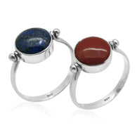Sterling Silver Sponge Coral & Lapis Lazuli Reversible Ring (Hand Made in Bali)