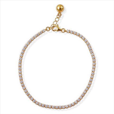 14K Yellow Gold Sterling Silver CZ Simulated Diamond Bracelet (6.50-7 in)