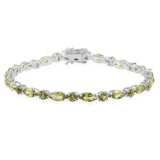 Platinum over Sterling Silver Round and Marquee Cut Peridot Line Bracelet (8 in)