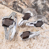 Platinum over Sterling Silver Bronze Chocolate SAPPHIRE and Topaz Ring, Pendant, Chain & Earrings