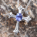 Platinum over Sterling Silver Tanzanite and White Topaz Cross Pendant and 20" Chain