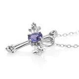 Platinum over Sterling Silver Tanzanite and White Topaz Cross Pendant and 20" Chain