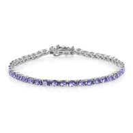 Platinum over Sterling Silver Oval 7.7 cts. Tanzanite Line Bracelet (7.50 in)
