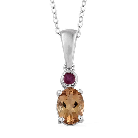 Platinum over Sterling Silver MARIALITE Pendant with a RUBY Accent and 20" Chain