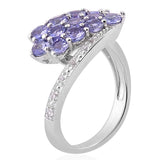 Platinum Sterling Silver TANZANITE & TOPAZ Bypass Cluster Ring