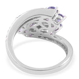 Platinum Sterling Silver TANZANITE & TOPAZ Bypass Cluster Ring