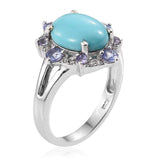 Platinum Sterling Silver Sonoran Blue Turquoise & Tanzanite & Zircon Ring Size 7.25
