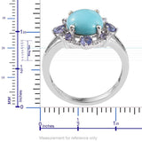 Platinum Sterling Silver Sonoran Blue Turquoise & Tanzanite & Zircon Ring Size 7.25