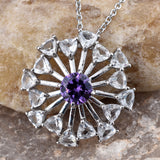 Platinum Bonded Brass White Topaz and Simulated Purple Diamond Art Deco Style Pendant with 20" Chain
