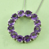 Platinum Sterling Silver Rose De France Amethyst Circle Pendant with 20" Chain