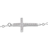 Sterling Silver Cubic Zirconia Side Cross Necklace 16"-18"