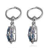 Sterling Silver Pear Sky Blue Topaz & Diamond Drop Dangle Earrings