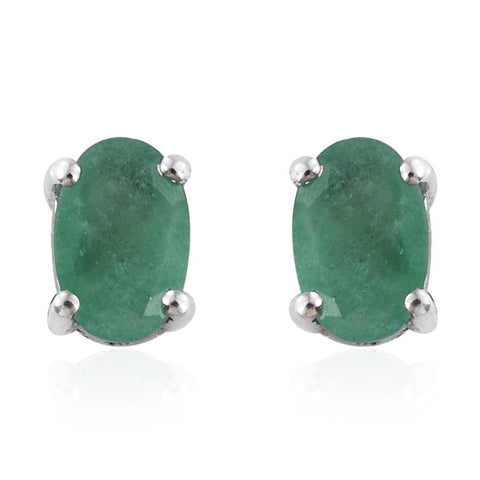 Platinum over Sterling Silver African EMERALD Stud Earrings (1 ct.)