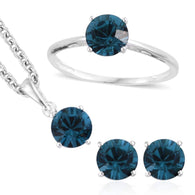 Sterling Silver Blue Swarovski Crystal Ring, Pendant, Earrings Set with Chain