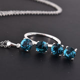 Sterling Silver Blue Swarovski Crystal Ring, Pendant, Earrings Set with Chain