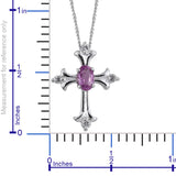 Platinum over Sterling Silver Pink  SAPPHIRE and White Topaz Cross Pendant and 20" Chain