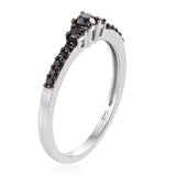 Platinum over Sterling Silver Graduating Black Diamond Ring (Size 7 Only)