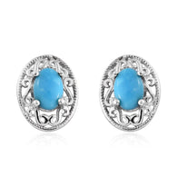 Platinum over Sterling Silver Arizona Sleeping Beauty Turquoise Stud Earrings