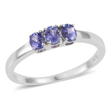 Platinum over Sterling Silver TANZANITE Trilogy Ring .570 cts