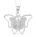 Sterling Silver White Cubic Zirconia Butterfly Pendant & 18" Chain
