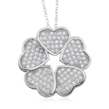Sterling Silver White Cubic Zirconia Circle Hearts Pendant & 18" Chain